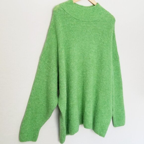 Topshop Mock Neck Oversized Chunky Knit Tunic Sweater Longline M 8/10 Green Cozy - Picture 3 of 14